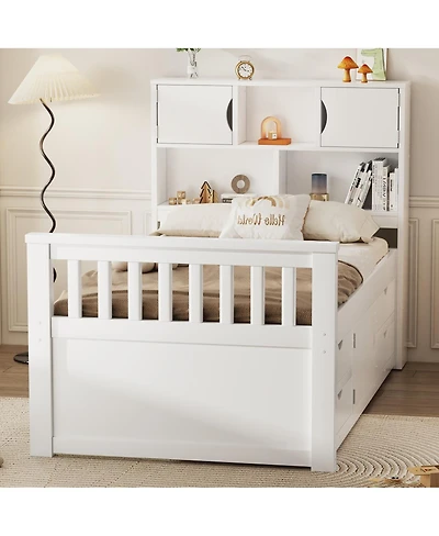 Streamdale Furniture Twin Captain Platform Bed Frame with Storage, Bookcases, Shelves, 4 Drawers