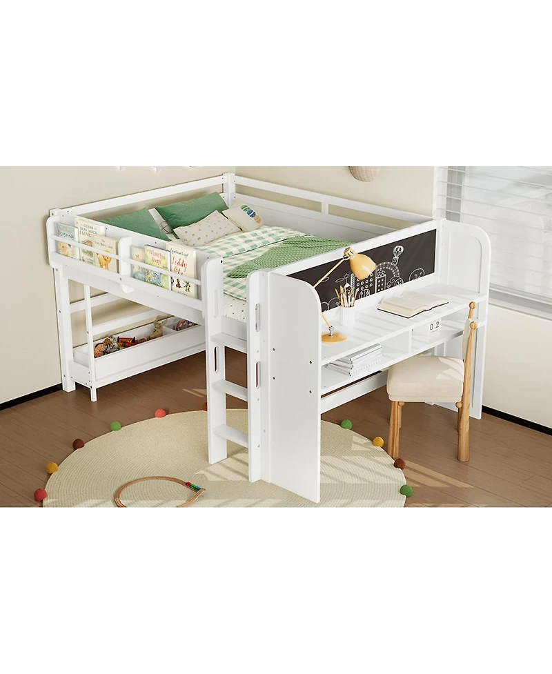 Streamdale Furniture Full Loft Bed with Multi-storage Bookcases, Boxes & Drawers, Desk