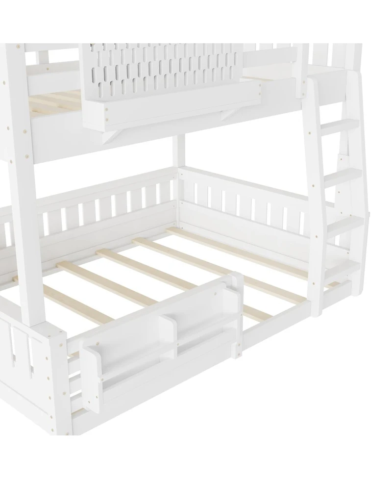 Streamdale Furniture Full Xl over Queen Bunk Bed with Ladder, Guardrails, Pegboard & Bookshelf