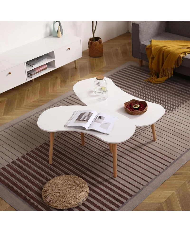 Streamdale Furniture Streamdale Nut Shape Coffee Table with Solid Wood Legs, 35x21 Inches