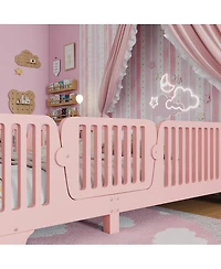 Streamdale Furniture Full Floor Bed with Slats and Fence, Montessori Style