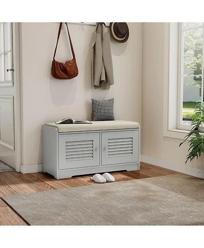 Streamdale Furniture Streamdale Shoe Storage Bench with 2 Door Cabinet & Cushion - Entryway Hallway Solution