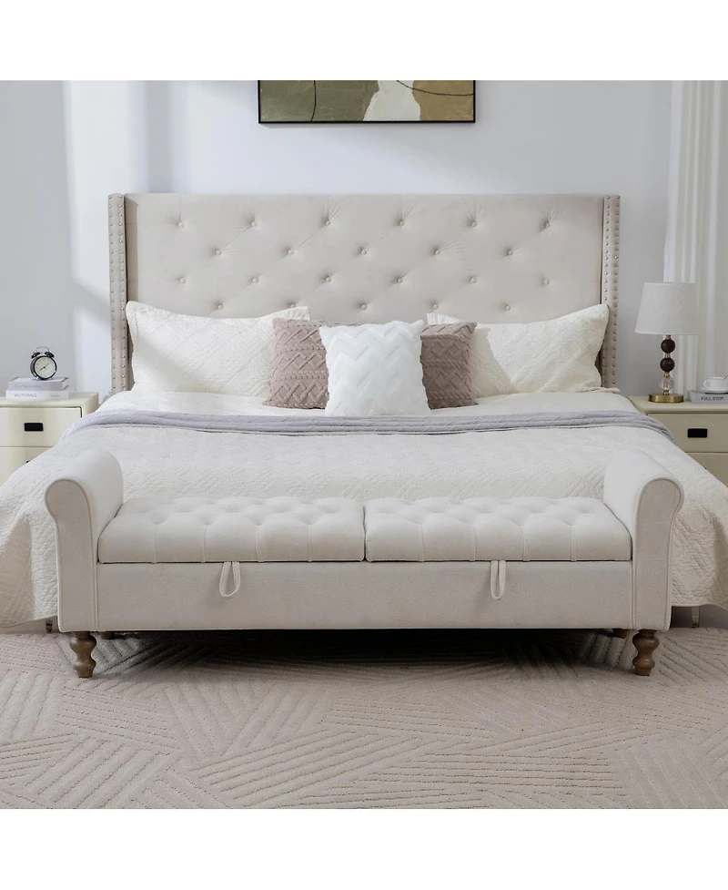 Streamdale Furniture Modern Upholstered Storage Bench with Double Lids & Rolled Armrest