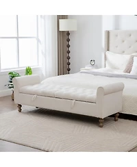 Streamdale Furniture Modern Upholstered Storage Bench with Double Lids & Rolled Armrest