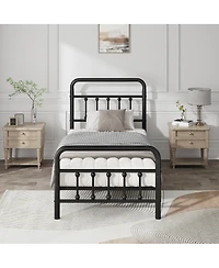 Streamdale Furniture Metal Bed Frame, Twin Size with Headboard, Under Bed Storage, Black