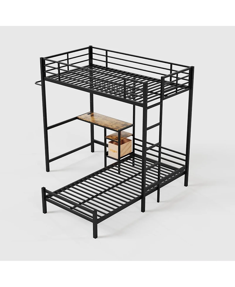 Streamdale Furniture Bunk Bed Twin Over Twin with Desk, Storage, Lighting