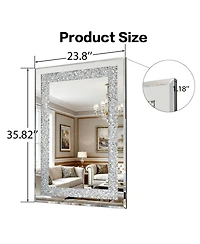 Busdays Crystal Crush Diamond Silver Mirror, 36x24 in, Beveled Edge, Decorative Wall Mirror for Living Room, Bedroom, Entryway