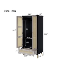 Streamdale Furniture 70" Rattan Door Armoire Boho Wardrobe Closet