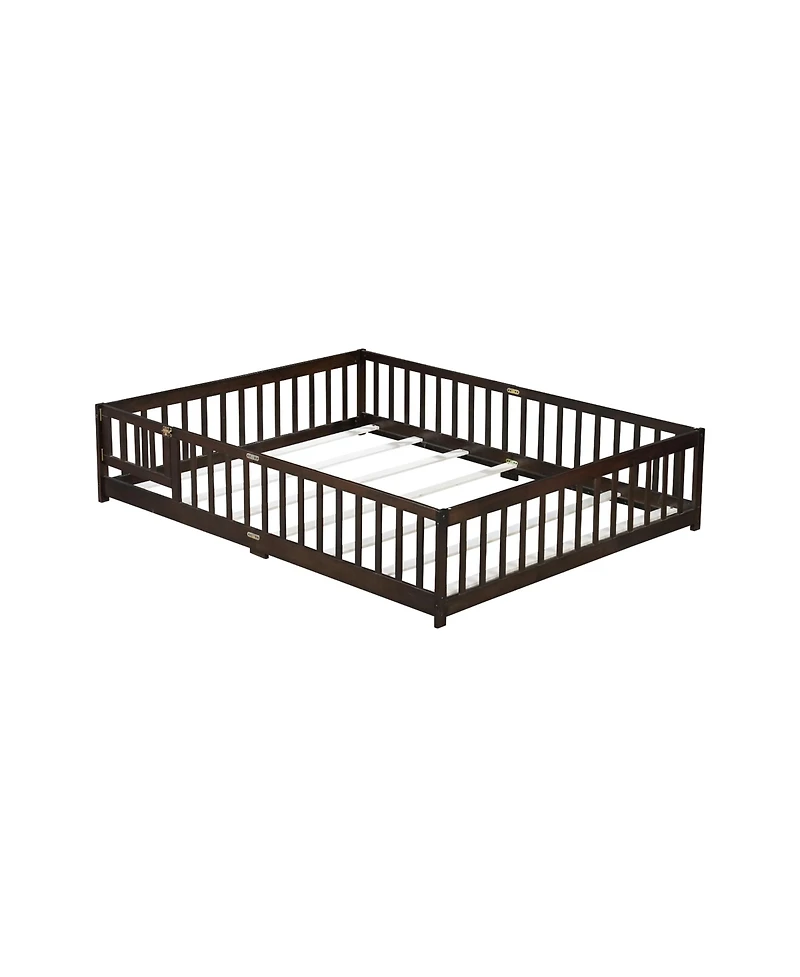 Streamdale Furniture Queen Floor Bed with Fence & Guardrails