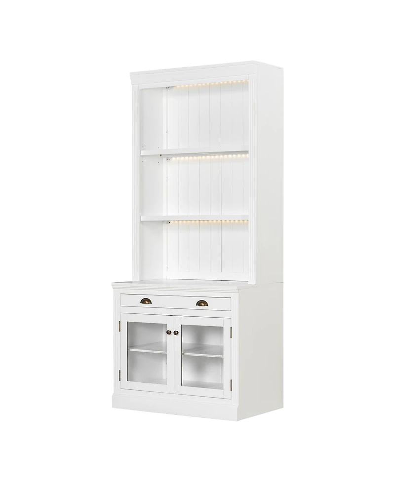 Streamdale Furniture Led Bookshelf with Glass Doors and Drawer