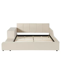 Streamdale Furniture Upholstered Grounded Bed with Bedside Desk & Stool
