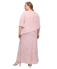 Sl Fashions Plus Long Glitter Mesh A-Line Ball Gown