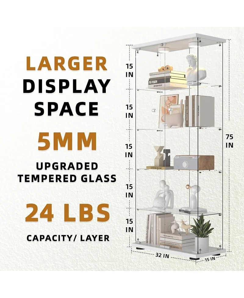 Streamdale Glass Display Cabinet with Led Lights, Locking Door, White