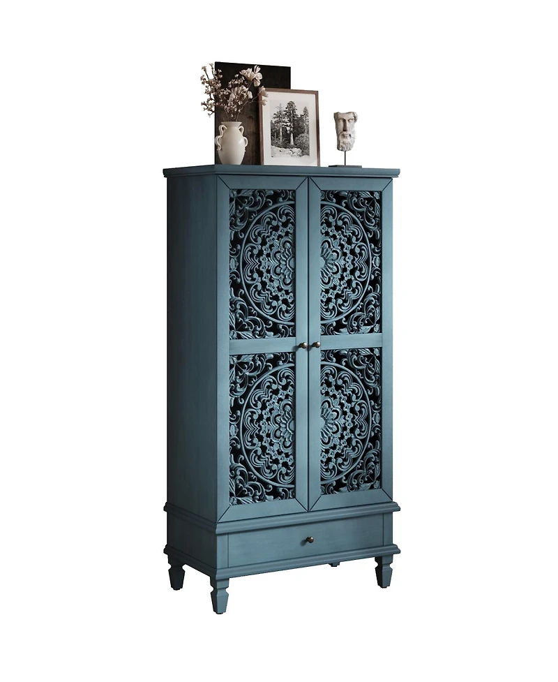 Streamdale Furniture Rustic 55" Storage Cabinet with Drawer & 2 Carved Doors