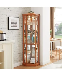 Streamdale Furniture Lighted Corner Curio Cabinet - Glass Display Case for Living Room & Bar Storage
