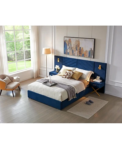 Streamdale Furniture Queen Velvet Bed Frame with Wingback Headboard, No Box Spring Needed