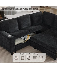 Streamdale Furniture L-Shaped Sofa Bed with Storage & Usb, Charcoal Gray