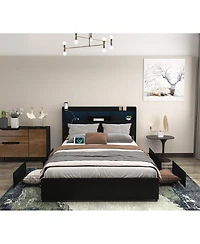 Streamdale Furniture Full Bed Frame with 6 Storage Drawers, Headboard, Led & Charging Station