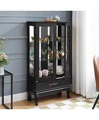 Streamdale Lighted Curio Cabinet with Glass Doors and Adjustable Shelves, Black