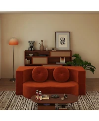 Streamdale Furniture Modern Floor Sofa with 2 Pillows, Convertible Plush Corduroy Sleeper Sofa Bed