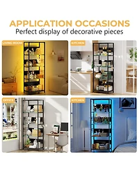 Streamdale Furniture 4-Tier Glass Display Shelf with Rgb Lights & Adjustable Storage