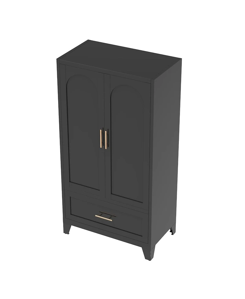 Streamdale Furniture 60" Tall Metal Wardrobe Cabinet with Drawer, Rod, Shelf, 2 Doors