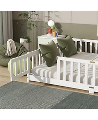 Streamdale Furniture Queen Size Floor Bed with Fence, Door, and Safety Guardrails
