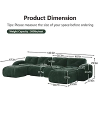 Streamdale Furniture U-shaped Boneless Sofa, Tufted, 32D High Density Sponge, Anti-Slip