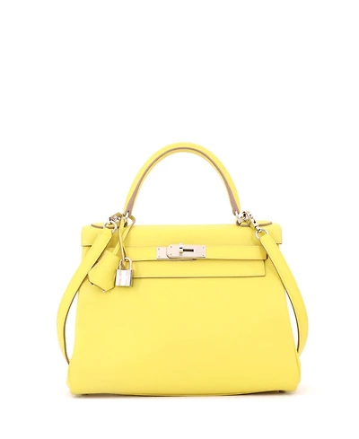Pre-Owned HERMES Kelly 28 Handbag Yellow Evercolor with Palladium Hardware