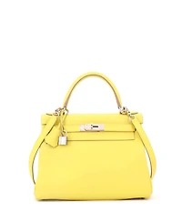 Pre-Owned HERMES Kelly 28 Handbag Yellow Evercolor with Palladium Hardware