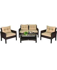 Slickblue 4PCS Patio Rattan Loveseat Seating Set with Cushioned Chairs