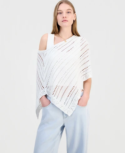 Ultra Flirt Juniors' Asymmetric Lurex Pointelle Poncho