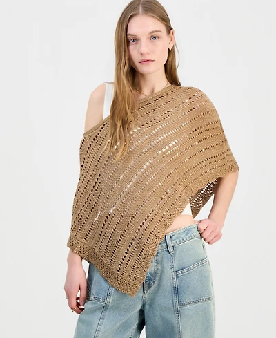 Ultra Flirt Juniors' Asymmetric Lurex Pointelle Poncho