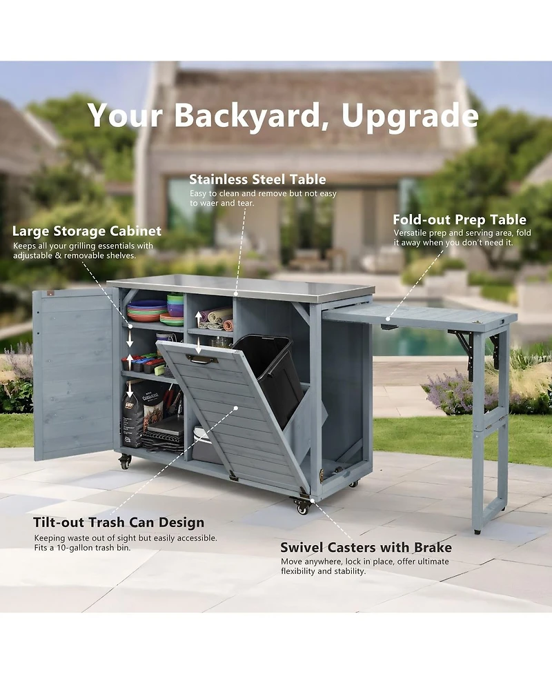 Streamdale Furniture 78.3" Outdoor Kitchen Island with Foldable Grill Table.