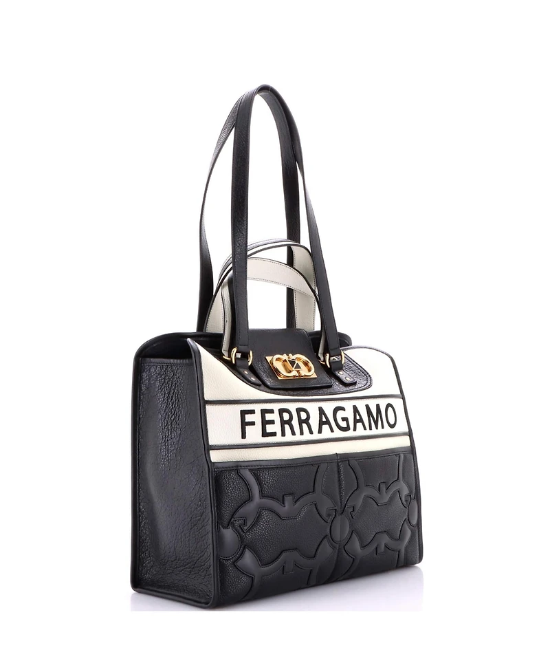 Pre-Owned Salvatore Ferragamo Medium Iconic Double Gancini Tote Bag Gancini Quilted Leather
