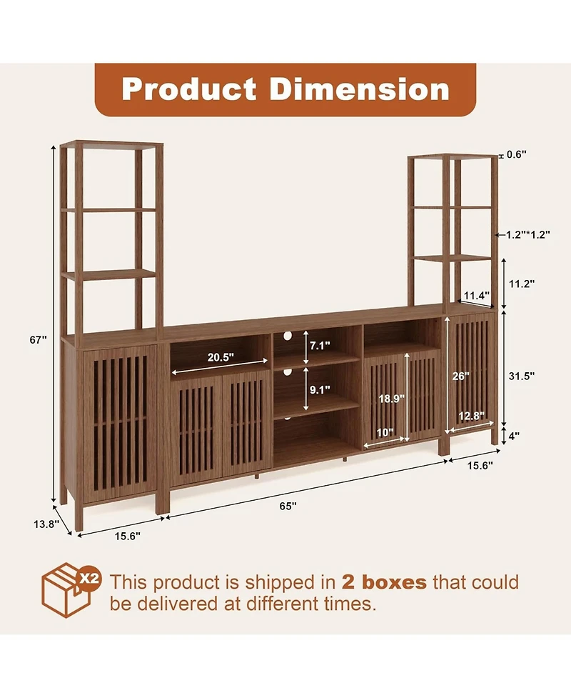 gaomon 3-Piece Farmhouse Tv Stand Set for 70" TVs, Entertainment Center with Bookshelves