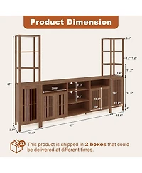 gaomon 3-Piece Farmhouse Tv Stand Set for 70" TVs, Entertainment Center with Bookshelves