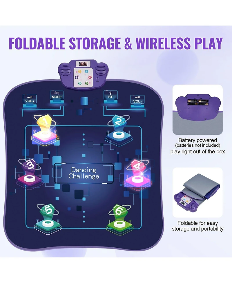 Slickblue Dance Mat, 6-Button Dance Mixer Rhythm Step Play Mat, Electronic Dance Pad with Wireless Bluetooth