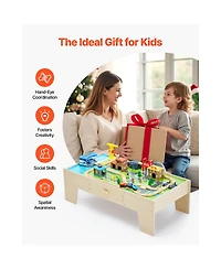 Slickblue Kids Train Table with 62 Wooden Pieces and Large Storage Drawer