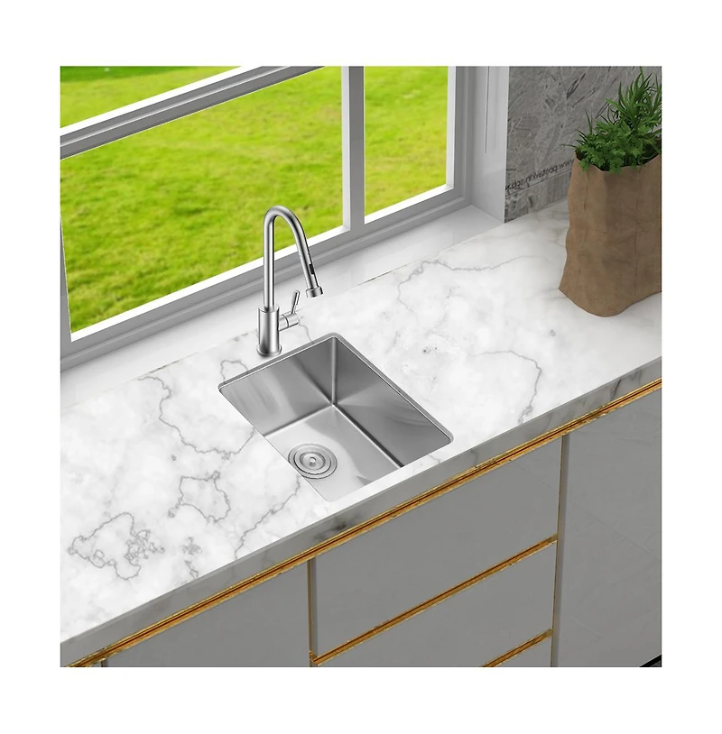 flynama 15x17x9 Inch Undermount Stainless Steel Kitchen Sink 16 Gauge 304 Single Bowl With Drain Assembly