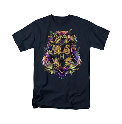 Harry Potter Men's Hogwarts Multi-Colored Floral Crest T Shirt