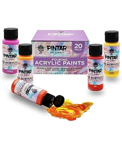 Pintar Art Supply Acrylic Pouring Paints, Set of 20 Colors | Pre-mixed, Water-Based Craft Paint, 2oz Bottle Assortment of 20 Colors