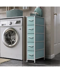 Sorbus Narrow Dresser with 5 Drawers - Steel Frame, Wood Top & Easy Pull Fabric Bins