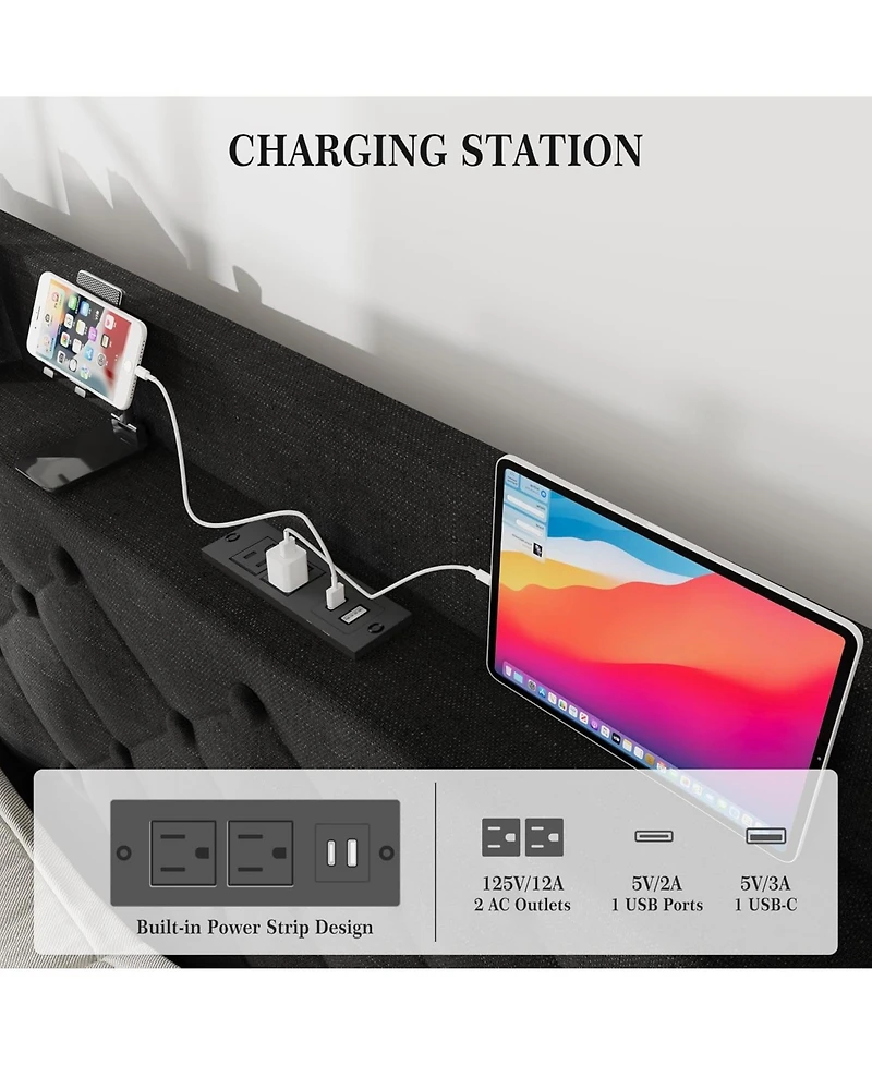 gaomon Wingback Headboard 4-Drawer Velvet Upholstered Platform Bed Frame with Charging Station