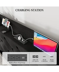 gaomon Wingback Headboard 4-Drawer Velvet Upholstered Platform Bed Frame with Charging Station