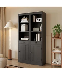 gaomon 71" Tall Bookcase with Door & Drawer, 5-Tier Narrow Bookshelf with Adjustable Shelf for Home Office, Black
