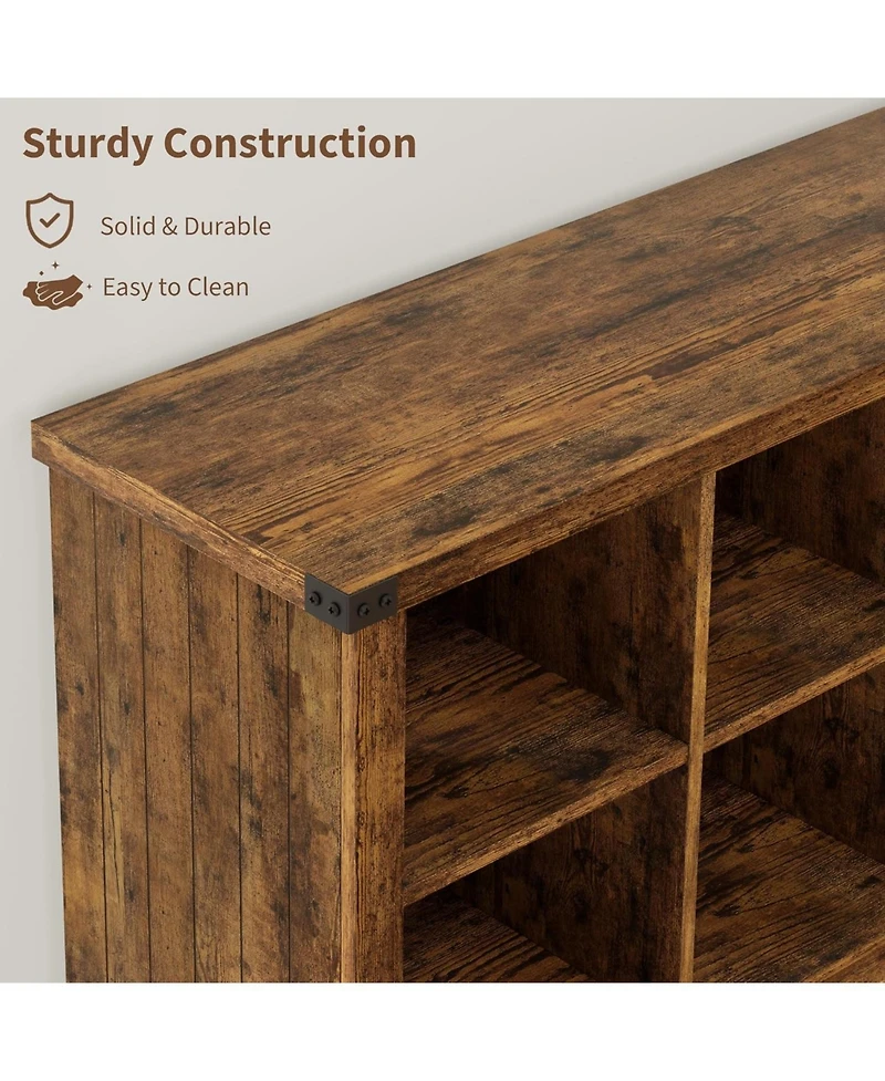 gaomon 8 Cube Storage Organizer Bookshelf, 62" Long 3-Tier Farmhouse Bookcase for Entryway or Living Room, Brown