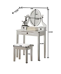 Streamdale Furniture Moniys Wood Moniya Makeup Vanity Table and Stool Set, Pink