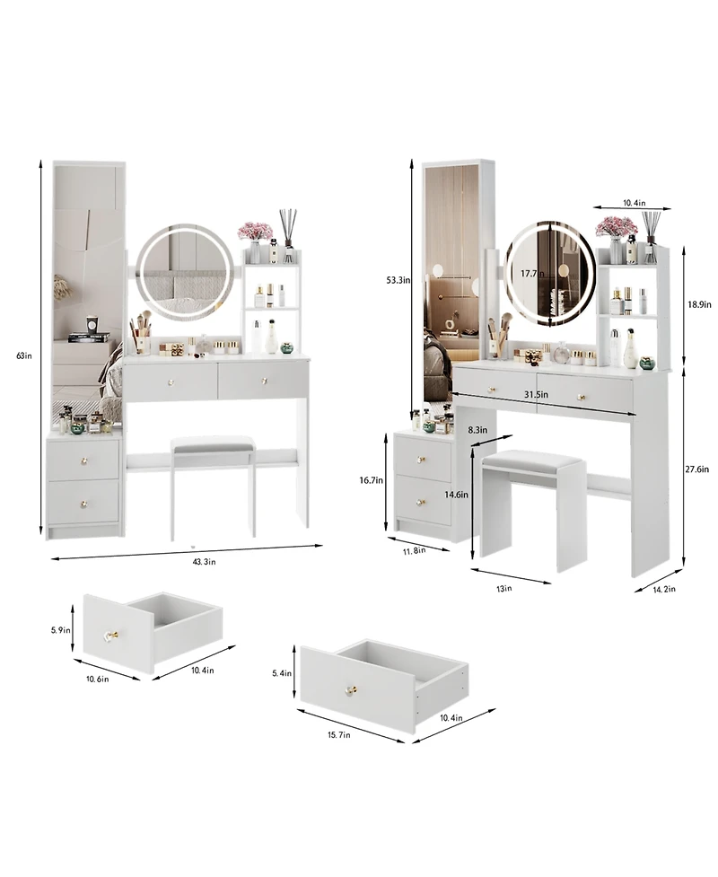 Streamdale Furniture Led Mirror Vanity Table Set