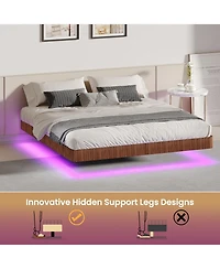 Streamdale Furniture King Led Floating Bed Frame - Wave Texture, Heavy Duty Slats